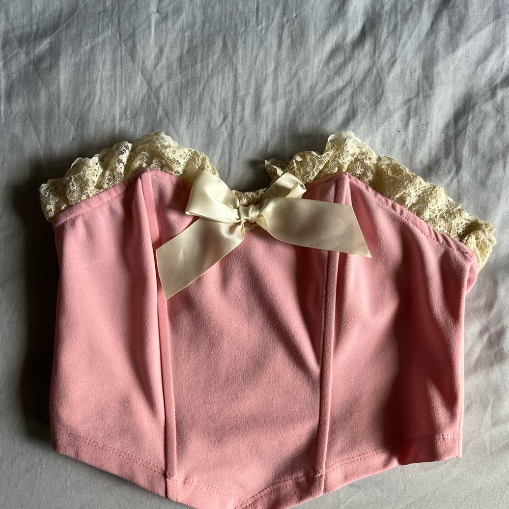 Pink Lace Trim Corset Top
